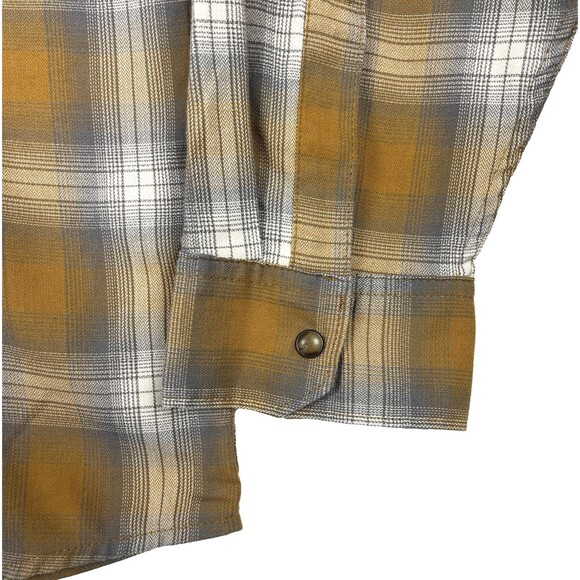 Wrangler Plaid Shirt Men’s 2XL Orange Gray Flap Pockets snap Lightweight Flannel - Picture 9 of 13